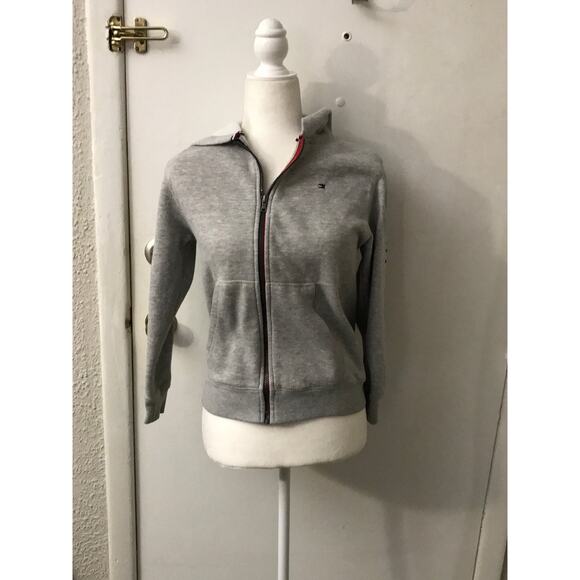 Tommy Hilfiger Gray Heather Logo Zip-Up Hoodie Size Youth M (12-14) Preppy - Picture 1 of 12